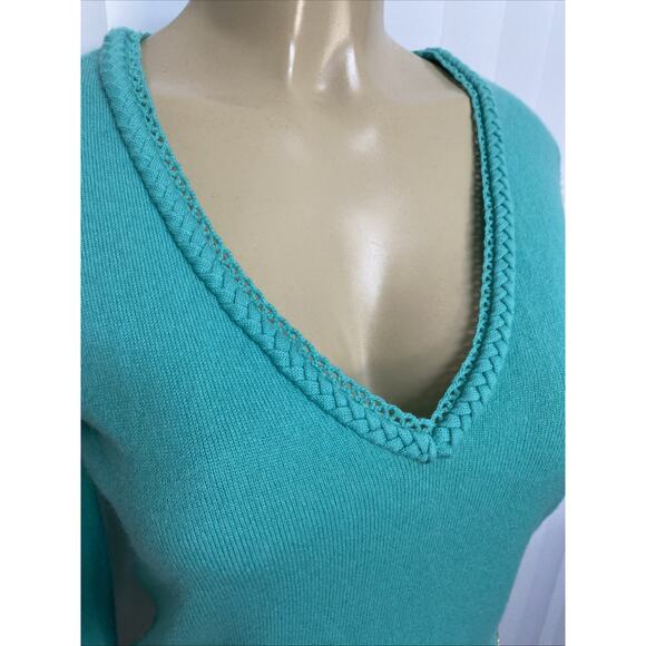 Roberta Scarpa Cashmere Knit Sweater Long Sleeve V Neck Aqua Blue Turquoise 10 M - Picture 4 of 7